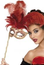Venezianische Stabmaske Rot Gold - 