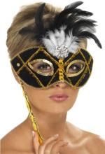 Venezianische Stabmaske Schwarz Gold - 